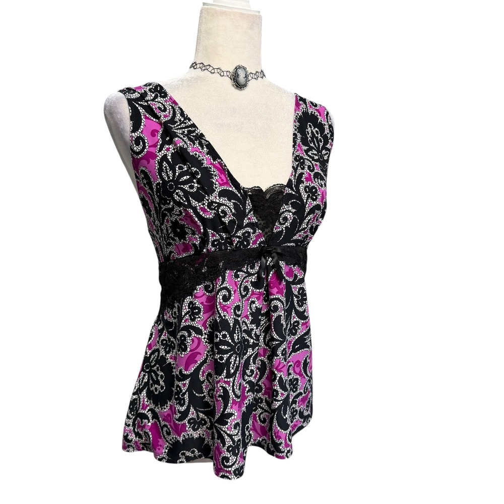 Vtg Y2k Tank Top Women L Lace Empire Waist Whimsigoth Coquette Fairy Ethereal - Picture 4 of 10